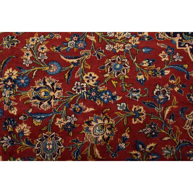 Red Kashan Rug 10′ X 13’5” Red Wool Vintage Traditional Hand-Knotted Carpet For Sale - Image 8 of 15