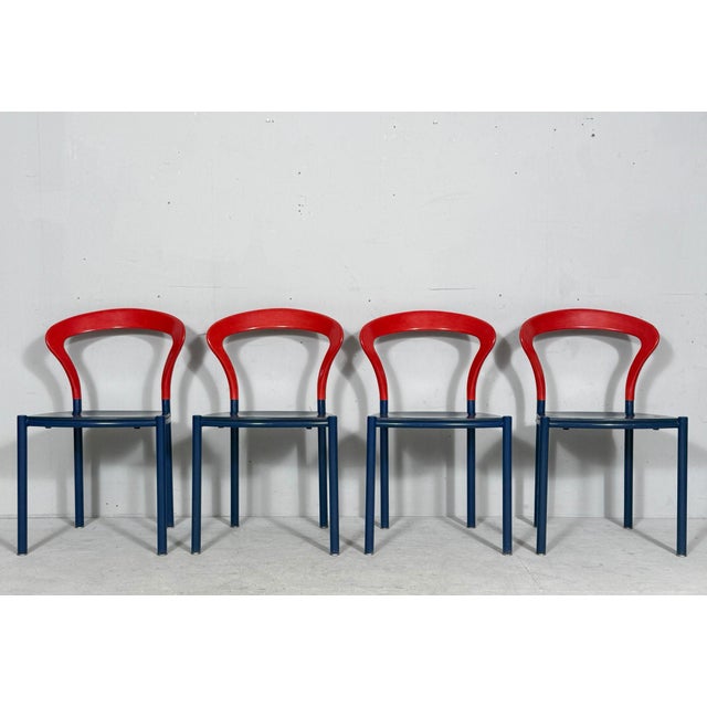 Construction made of wood and metal in red and dark blue, with manufacturer's label on the underside, Dimensions approx.:...