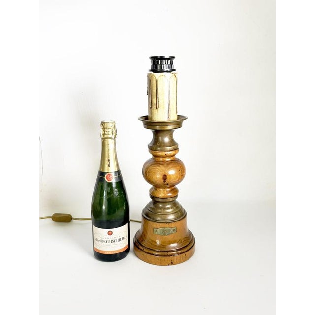 Rustic Rustic Wooden Table Lamp, France, 1960s For Sale - Image 3 of 12