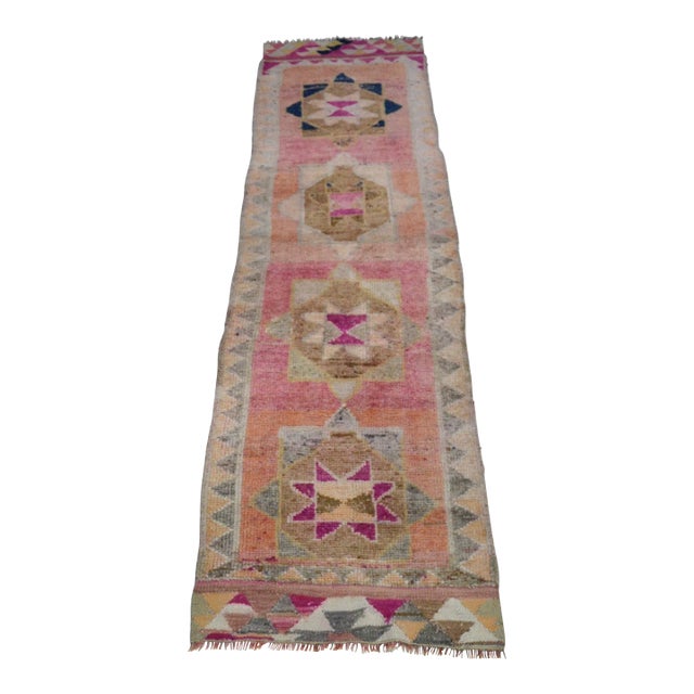 Multicolor Vintage Handmade Turkish Runner For Sale