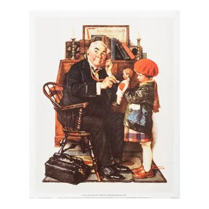 Late 20th Century Norman Rockwell 'Doctor and the Doll' Realism Brown USA Offset Lithograph