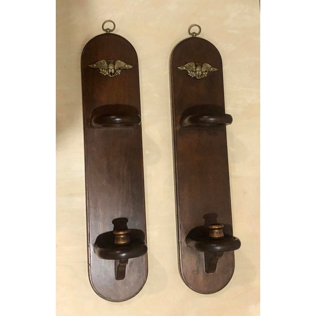 Vintage American Revival Gilt Eagle And Wooden Wall Sconce Candle Holders A Pair Chairish