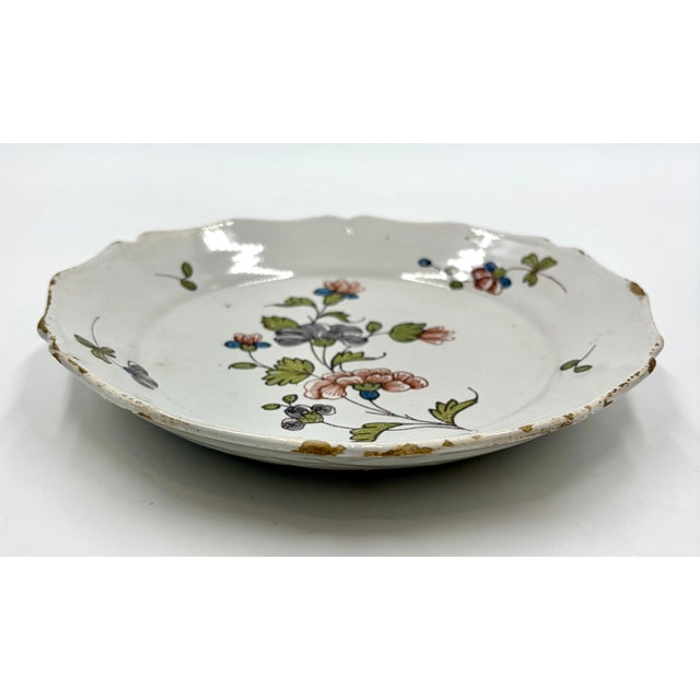 18th Century Antique 18th Century French Faience Floral Plate For Sale - Image 5 of 7