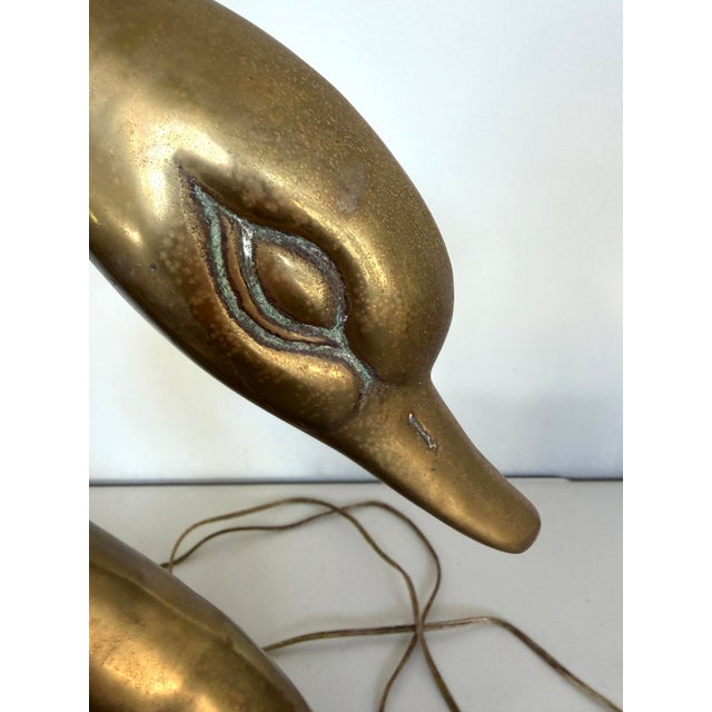 Vintage Hollywood Regency Cast Brass Swan Table Lamp Mid-Century Sculpture For Sale - Image 10 of 18