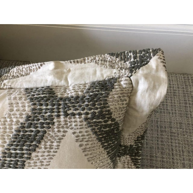Custom Lumbar Grey & Cream Embroidered Pillows- Set of 3 For Sale - Image 4 of 6