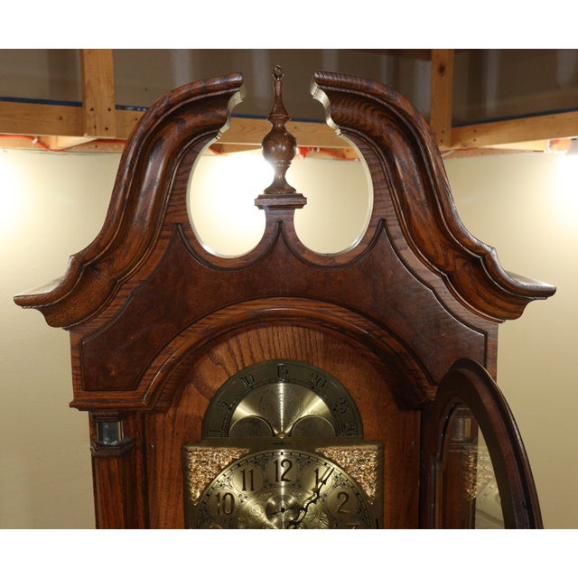 Vintage Howard Miller “Marston” Oak and Elm Burl Grandfather Clock, Circa 1980s For Sale - Image 12 of 17