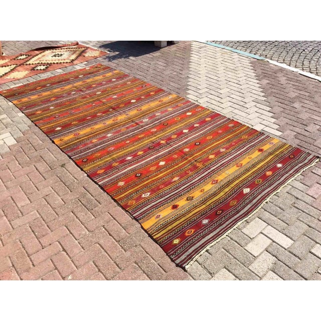 Mid-Century Modern Oversized Vintage Turkish Kilim Rug - 69" X 153" For Sale - Image 3 of 12
