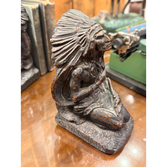 Metal 1920s j.l. Lambert Bronze Native Chief Bookends Art Deco Figural Pair For Sale - Image 7 of 14