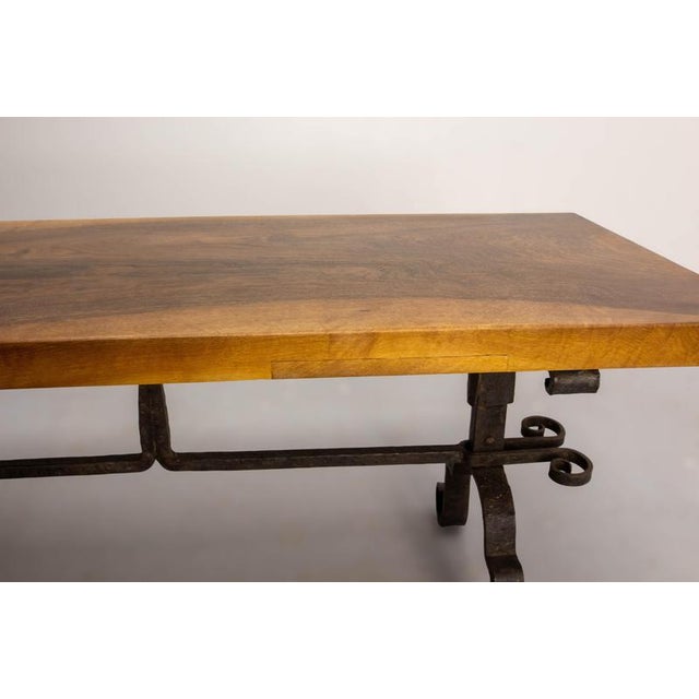 Brown French Walnut Top and Wrought Iron Coffee Table, 1960 For Sale - Image 8 of 11
