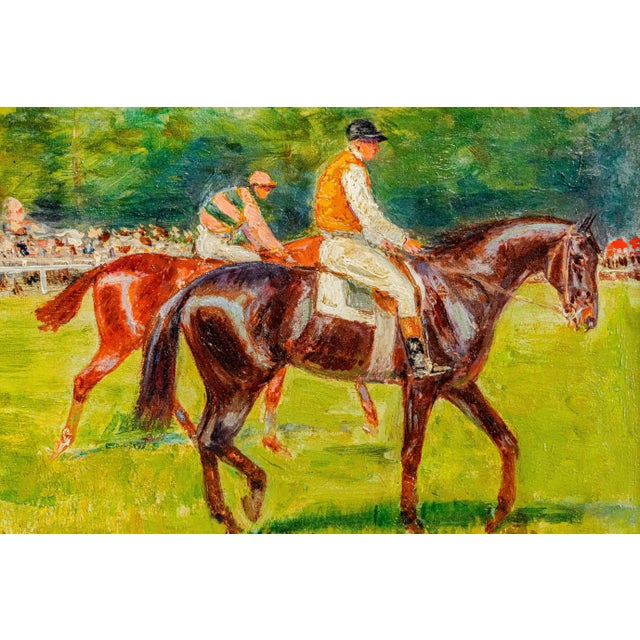 Captivating Colorful Antique French Horse Racing Oil Painting Equestrian Sporting Art For Sale In New York - Image 6 of 18