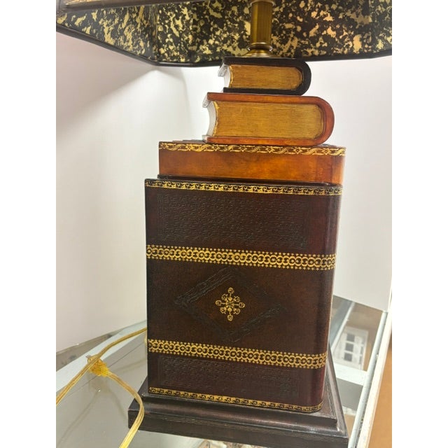 Maitland - Smith Vintage Rare Maitland Smith Leather Book Lamps - a Pair For Sale - Image 4 of 4