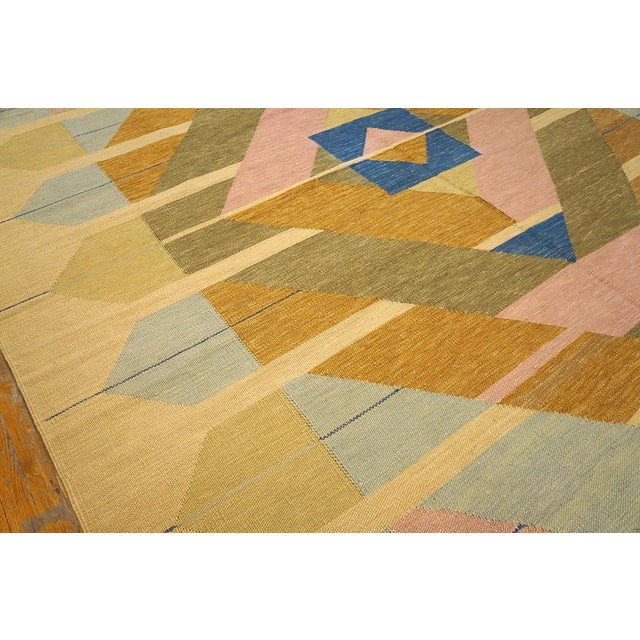 2000s Beige Geometric Contemporary Scandinavian Rug 7' X 10'3" Flatweave Wool Carpet For Sale - Image 4 of 6
