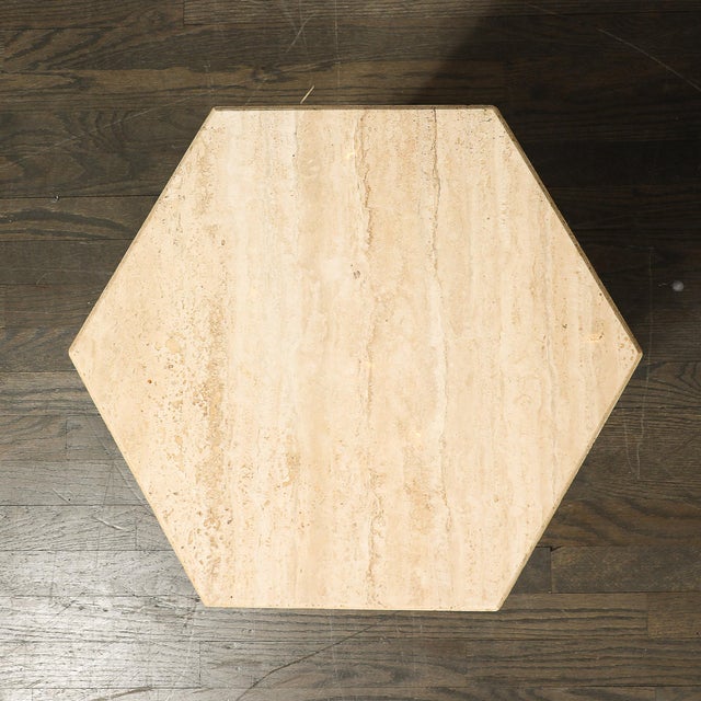 Pair of Mid-Century Modernist Hexagonal Travertine Pedestals For Sale - Image 12 of 18