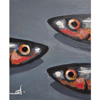 Three Sardines Original Oil Painting by Vivek Mandalia For Sale