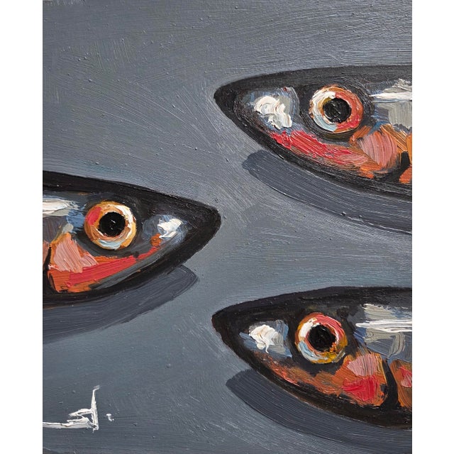 Three Sardines Original Oil Painting by Vivek Mandalia For Sale