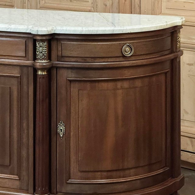 Mid 20th Century Grand French Louis XVI Mahogany Round-Sided Buffet With Carrara Marble For Sale - Image 10 of 18
