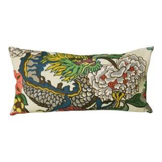 Contemporary Schumacher Chiang Mai Dragon Lumbar Pillow in Alabaster - Double-Sided For Sale