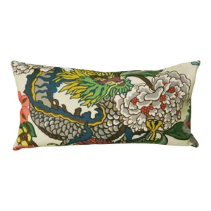 Contemporary Schumacher Chiang Mai Dragon Lumbar Pillow in Alabaster - Double-Sided