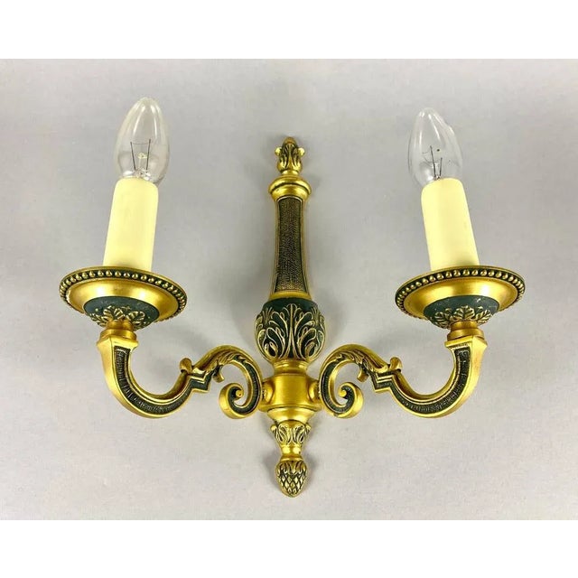 Vintage Double-Arm Wall Sconce in Gilt Brass and Enamel by Lumalux Paris For Sale - Image 11 of 11
