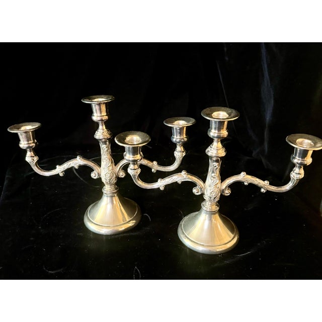 Metal Mid 20th Century French Silver Plate Candelabra Pair For Sale - Image 7 of 12