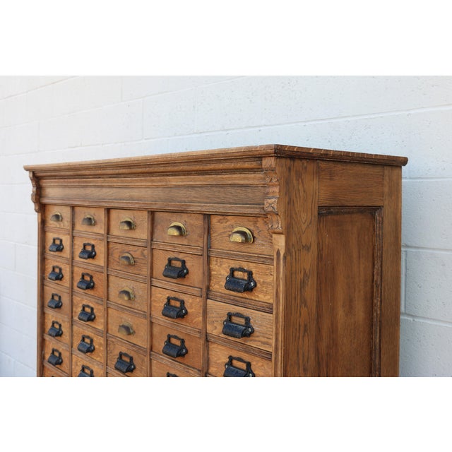 Antique 60-Drawer Solid Oak Apothecary Cabinet | Ventura County Workshop Cabinet For Sale - Image 15 of 18