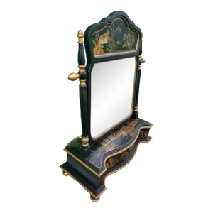 Vintage Chinoiserie Pagoda Chelsea House Style Design Black Gold Painted on Top of Dresser Mirror With Storage