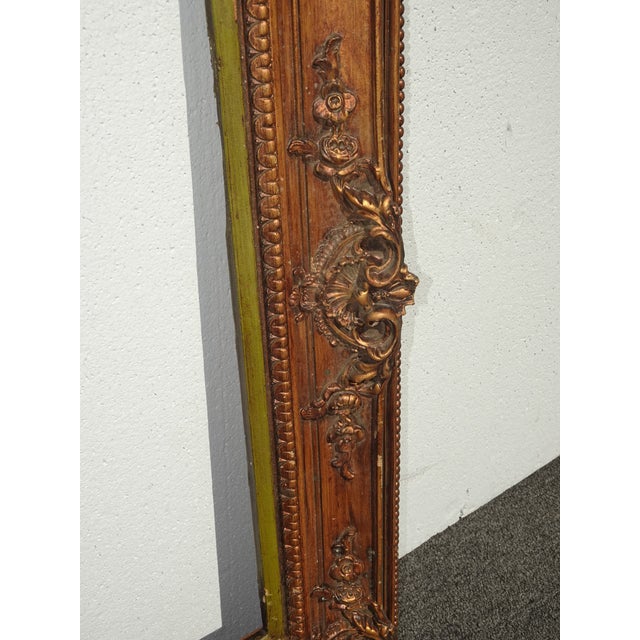 36 5/8" H Vintage French Country Gold Ornate Picture Frame W Green Inner Strip For Sale - Image 12 of 14