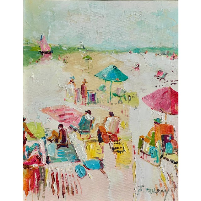Beach Scene in Pastels, Original Painting Framed by Tailroy For Sale - Image 6 of 6