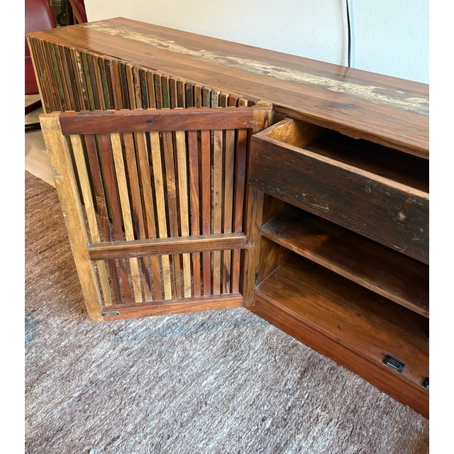 Brown Handcrafted Garu Reclaimed Wood Sideboard, Custom Indian Production, Dyphor New York, Brutalist For Sale - Image 8 of 9