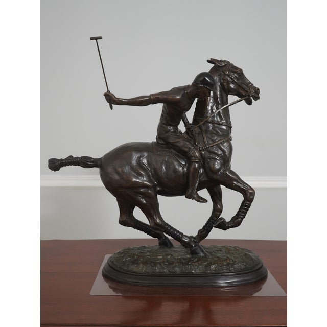 Traditional Maitland Smith Bronze Polo Jockey on Horse Sculpture For Sale - Image 3 of 15