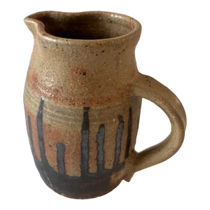 Vintage Stonware Small Pitcher With Drip Glaze