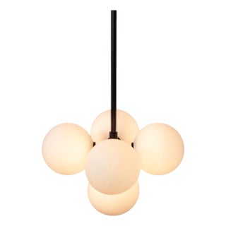 Bunch Pendant, Black, 56in H, Modern, 5 Inch Glass Globes, by Research.Lighting, Modern, Minimal Hanging Light For Sale