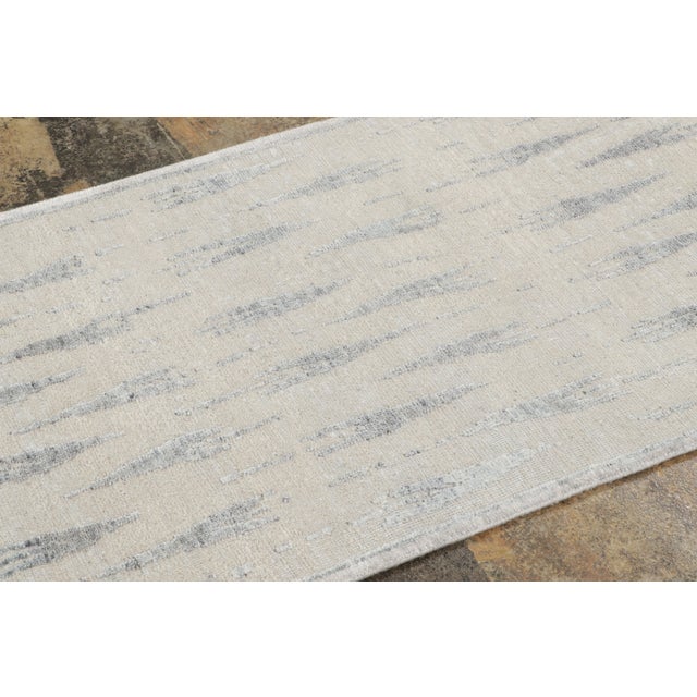 2020s Contemporary Distressed Block Print Ikat Natural Silk Runner by Rug & Kilim, India For Sale - Image 5 of 8