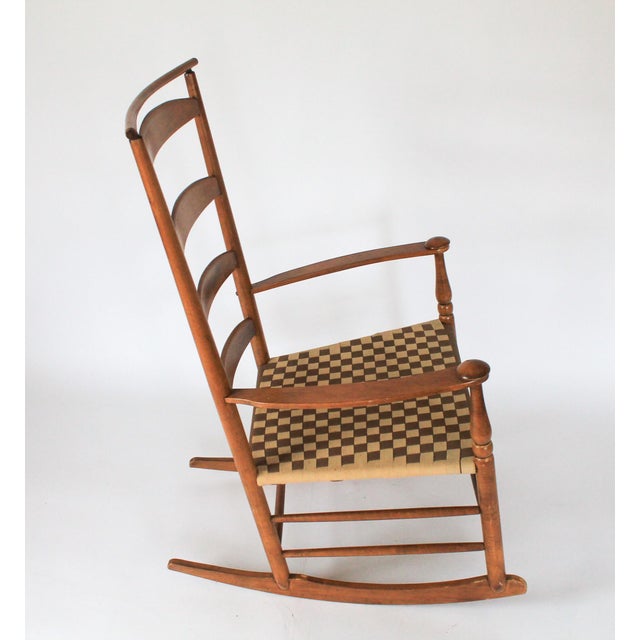 Antique Shaker Style Maple Ladder Back Rocking Chair With Shawl Bar For Sale In Milwaukee - Image 6 of 12
