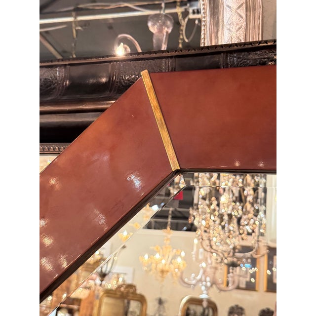 Wood Italian MCM Design Parchment and Brass Octagonal Mirror For Sale - Image 7 of 7