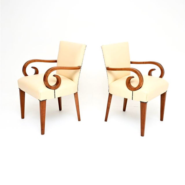 Art Deco Walnut and Leather Armchairs, 1930, Set of 2 For Sale - Image 4 of 11