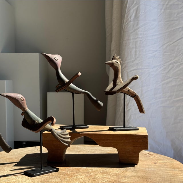 Traditional Indonesian Decorative Wooden Bird on Base For Sale - Image 3 of 17