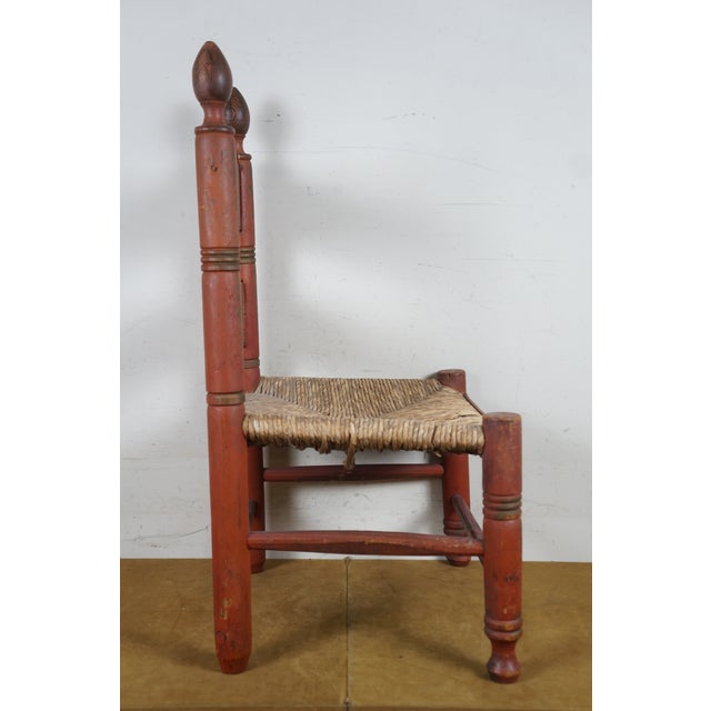 Mid 20th Century Mexican Folk Art Red Painted Childs Rush Seat Ladderback Chair For Sale - Image 4 of 12
