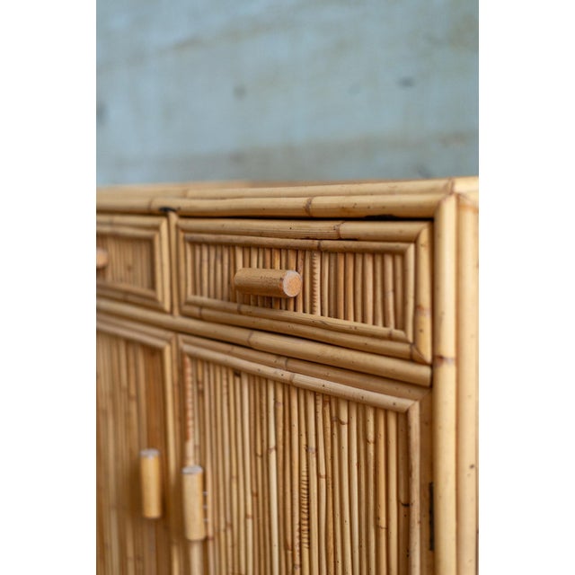 Wood Small Fluted Bamboo Sideboard and Mirror, 1970s, Set of 2 For Sale - Image 7 of 12