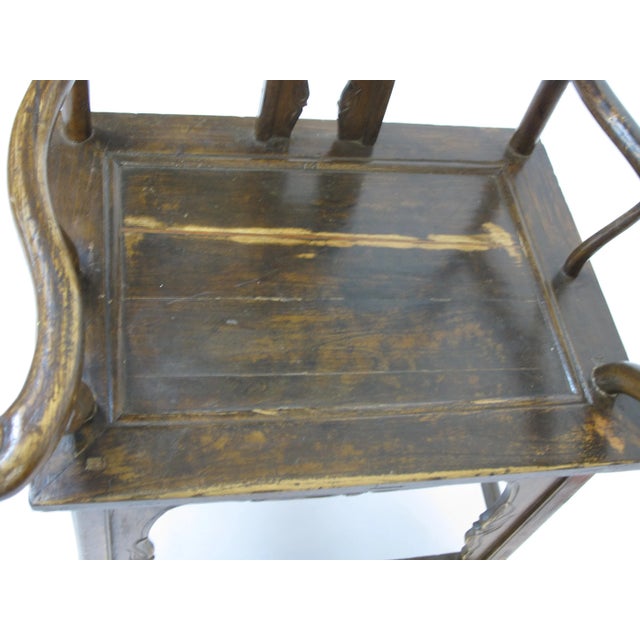 Oxblood Red 1900s Antique Chinese Official Hat Armchair With Carved Back For Sale - Image 8 of 11