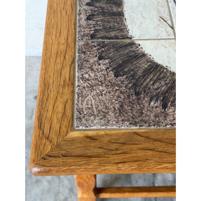 Brown Oak Tile End Table With Inset Ceramic Top Danish Mid-Century Modern 1960s For Sale - Image 8 of 11