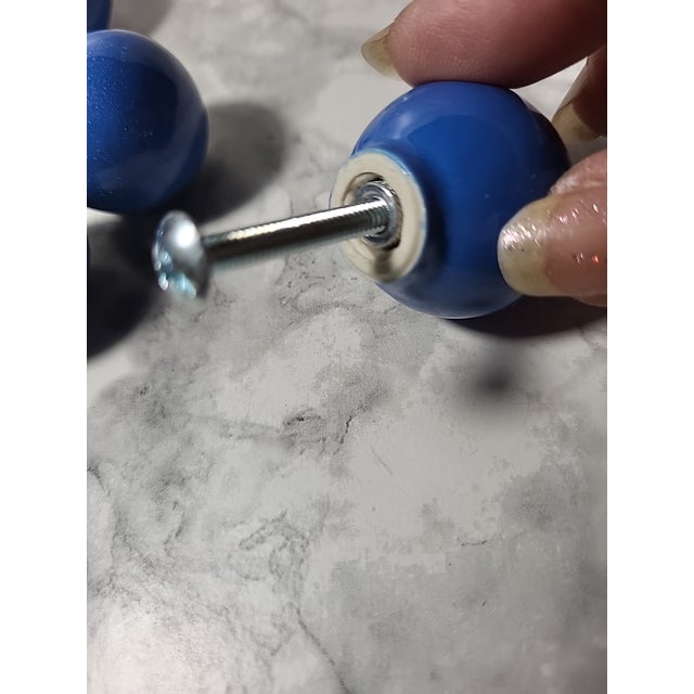 1980s Contemporary Blue Glossy Glazed Ceramic Drawer Pulls For Sale In San Francisco - Image 6 of 7