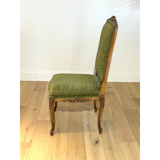 Vintage French Styled Side Chair Upholstered in Travers Textiles with Leather Back Insert