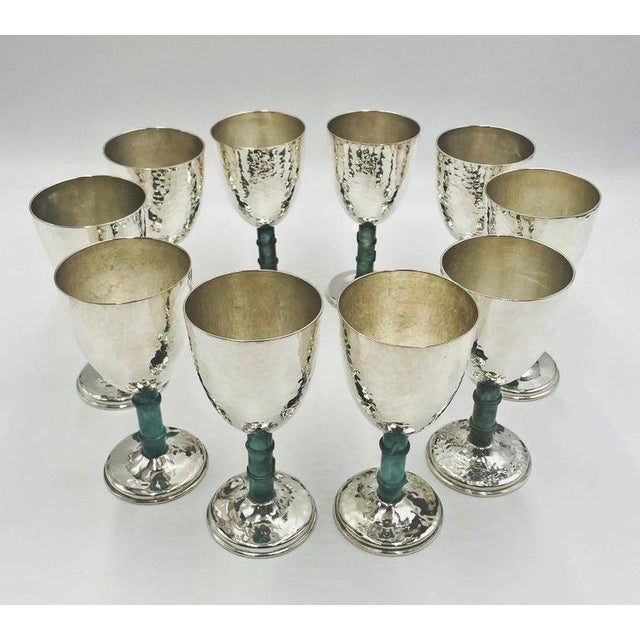 Emilia Castillo 1980s Set of 10 Emilia Castillo Silver-Plated Goblets W/ Verdigris Stems For Sale - Image 4 of 18