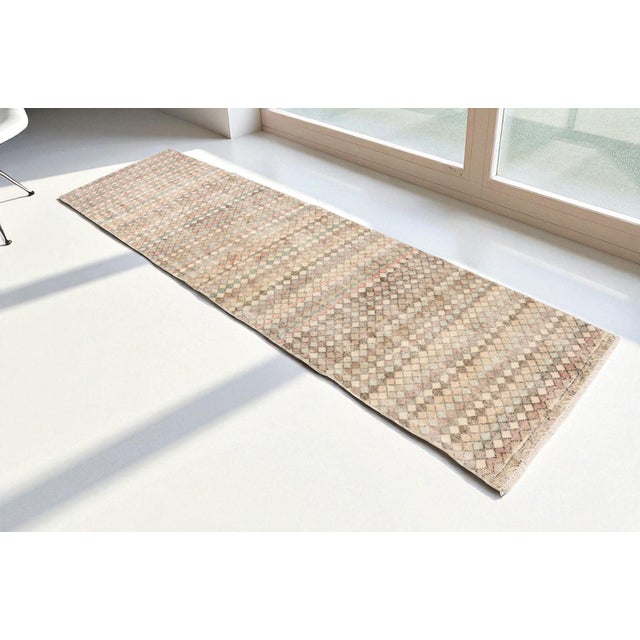 Tan Geometric Vintage Wool Runner For Sale - Image 8 of 10