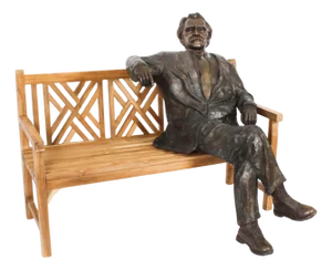 Vintage Life Size Sculpture of Albert Einstein on a Garden Bench, 20th Century, Bronze on Teak