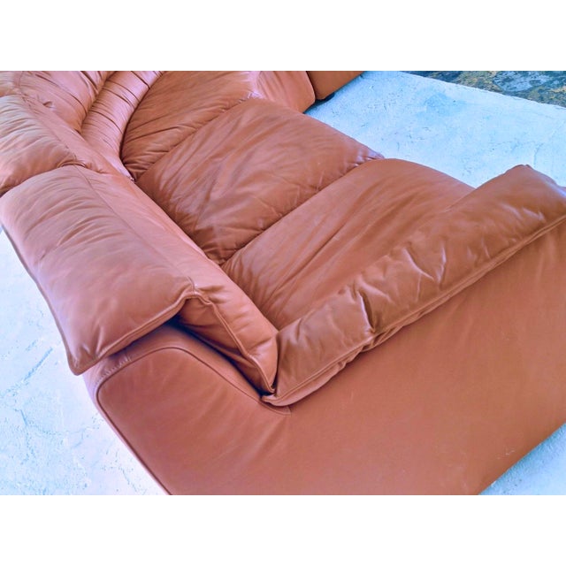 Mid-Century Modern Large Italian Five-Piece Modular Corner Sofa Set in Cognac Leather, 1970s For Sale - Image 3 of 15