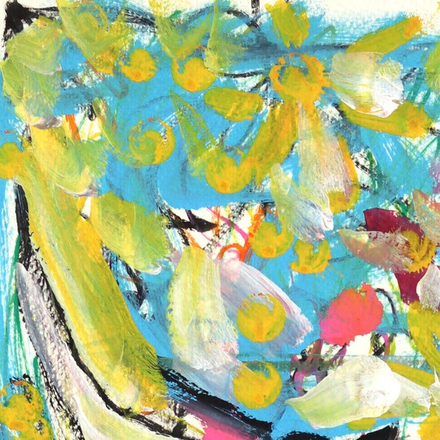 2020s Flor De Muerte - Original Blue Floral Skull Acrylic Painting on Paper by Jesse Black For Sale - Image 5 of 6