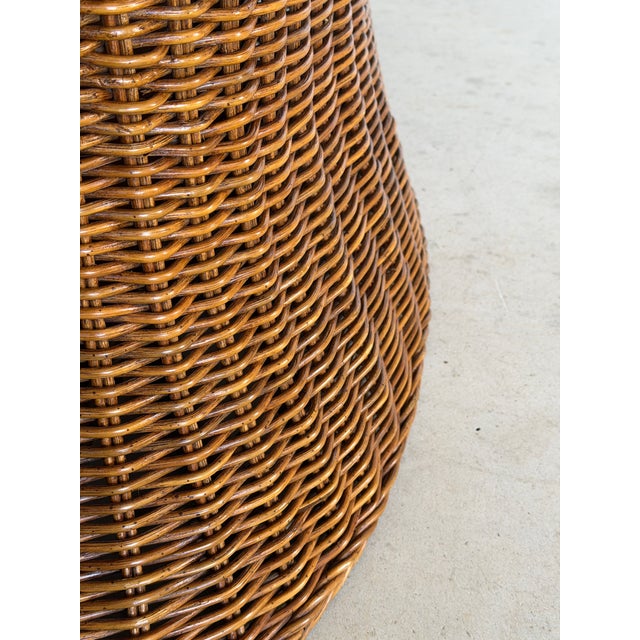 Wood Vintage Refinished Rattan Braided Hourglass Console Table With Original Smoked Glass For Sale - Image 7 of 12