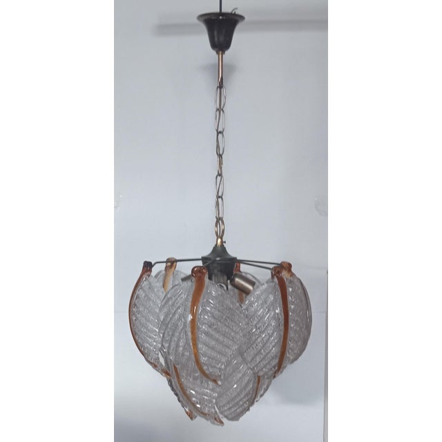Vintage Glass Leaves Pendant Lamp, 1970s, in Very Good conditions. Designed 1970 to 1979 Up to 250V (Europe/UK...
